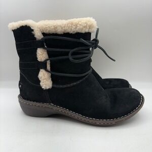 UGG Caspia Black Suede Shearling Lined Lace Up Ankle Boots Women's Size 9